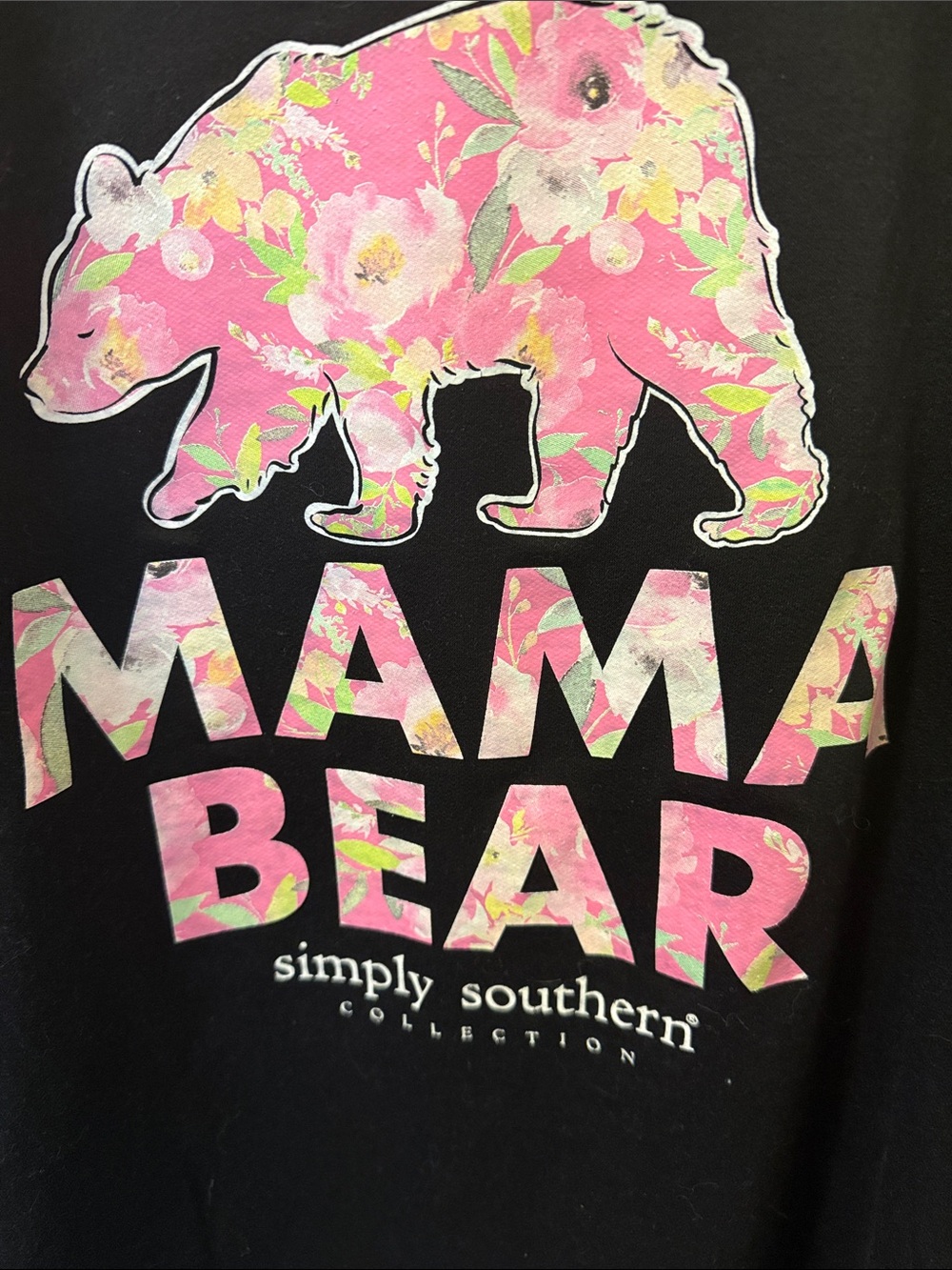 Simply Southern Black Sweatshirt with Pink Floral Mama Bear Graphic - Picture 2 of 6